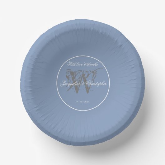 Stofbruiloft Elegant Grijs Monogram Papieren Kommen (Voorkant)