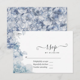 Stofbruiloft met blauwe bloemen RSVP kaartje