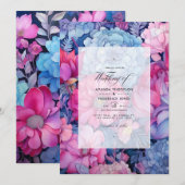 Stofbruiloft met blauwe en fuchsia bloemen kaart (Voorkant / Achterkant)