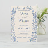 Stofbruiloft met blauwe tint | Wilde bloem Kaart (Staand voorkant)