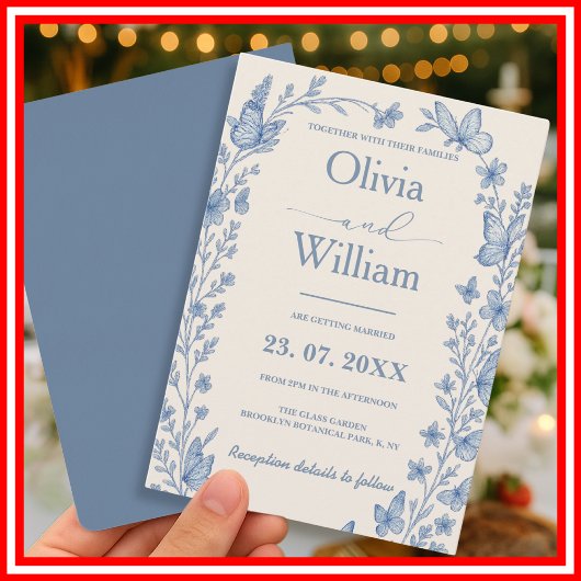 Stofbruiloft met blauwe tint | Wilde bloem Kaart