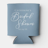 Stofbruiloft met gepersonaliseerde witte script blikjeskoeler (Voorkant)