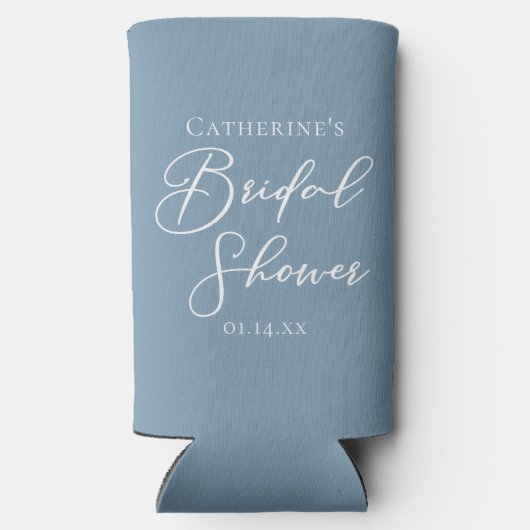 Stofbruiloft met gepersonaliseerde witte script seltzer blikjeskoeler (Achterkant)