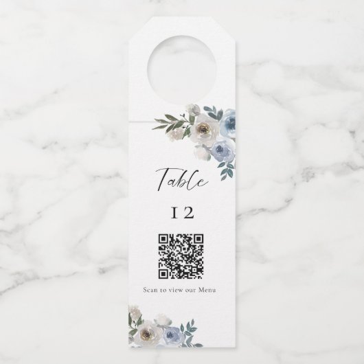 Stofbruiloft Tafel QR Code Bruiloftsmenu Flessenhanger (Voorkant)