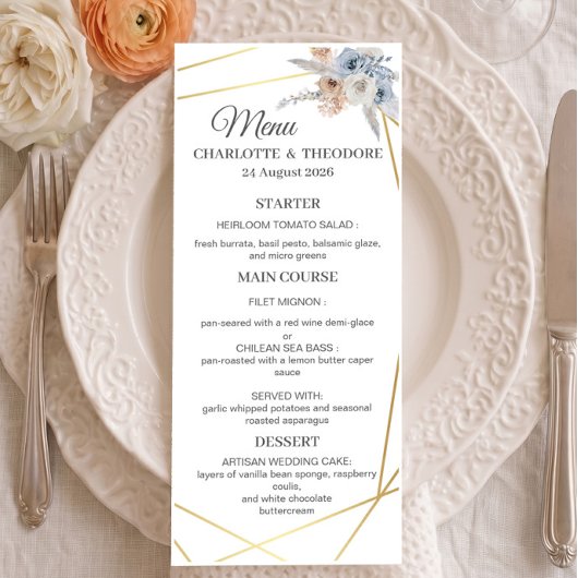 Stofbruin Beige Bloemmotief Goud Geometrisch Diner Menu