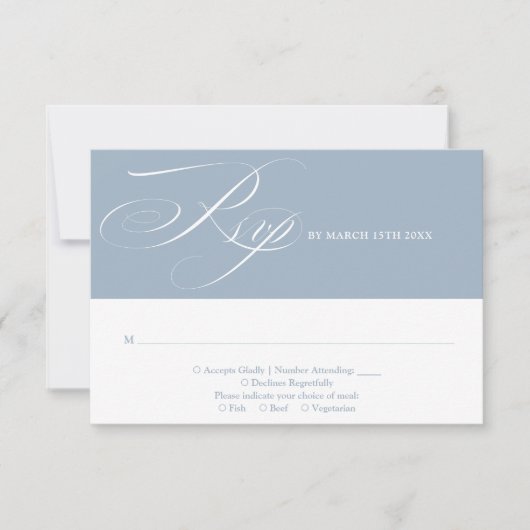 Stofbruin Blauw Moderne Chic Elegante Script Bruil RSVP Kaartje (Voorkant)