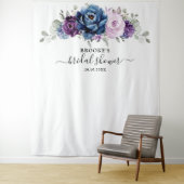 Stofbruin Blauw Paars Navy Lila Bloesems Bruids-Sh Wandkleed (In situ)