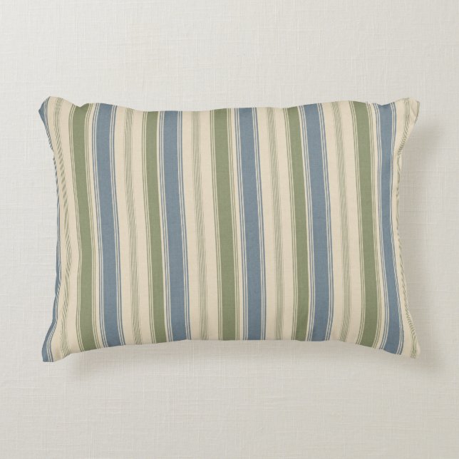Stofbruin Blauw & Saliegroen Linnen Multi-Breedte  Accent Kussen (Voorkant)