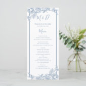Stofbruin Blauwe Bloemige Trouwmenu Menu (Staand voorkant)