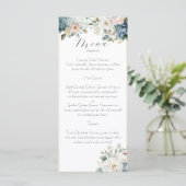 Stofbruin Blauwe & Blush Bloemige Trouwmenu Kaart (Staand voorkant)