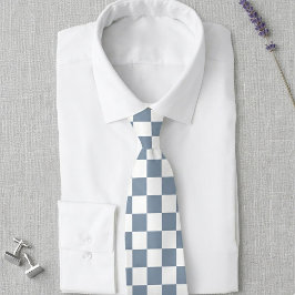 Stofbruin blauwe en witte geruite trouwdas stropdas