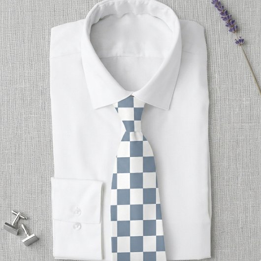 Stofbruin blauwe en witte geruite trouwdas stropdas