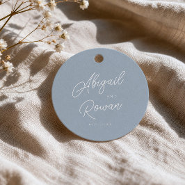 Stofbruin blauwe minimalistische moderne script hu bedankjes labels