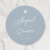 Stofbruin blauwe minimalistische moderne script hu bedankjes labels (Voorkant)