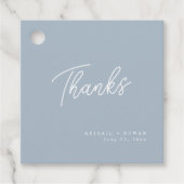 Stofbruin Blauwe Minimalistische Moderne Script Tr Bedankjes Labels (Voorkant)