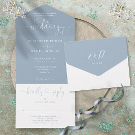 Stofbruin Blauwe Script Hartjes Minimalistische Tr All In One Uitnodiging