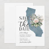 Stofbruin blauwe staat Californië Destination Huwe Save The Date (Voorkant / Achterkant)