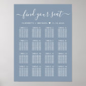 Stofbruin Blauwe Tafel Bruiloft Zitplaats Chart Poster (Voorkant)