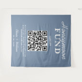 Stofbruin Blauwe Trouw | Honeymoon Fonds QR Code Wandkleed (Voorkant (horizontaal))