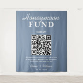 Stofbruin Blauwe Trouw | Honeymoon Fonds QR Code Wandkleed (Voorkant)