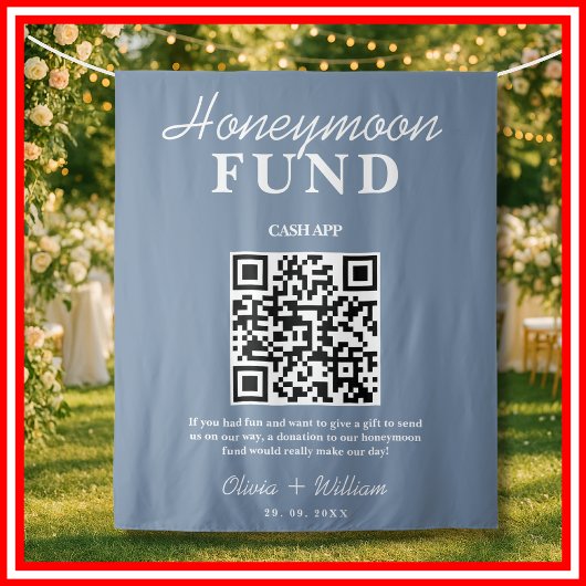 Stofbruin Blauwe Trouw | Honeymoon Fonds QR Code Wandkleed