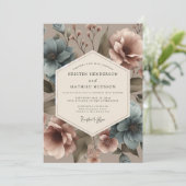 Stofbruin Blauwe Vintage Bruidsboeket Kaart (Staand voorkant)