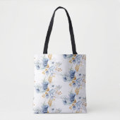 Stofbruin Blauwe Witte Gouden Bloem Bruiloft Tote Bag (Voorkant)