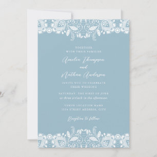 Stofbruin Blauwe Witte Vintage Kant Trouwjurk Kaart