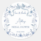 Stofbruin bloemenlint bruiloftsshowerfavoriet ronde sticker (Voorkant)