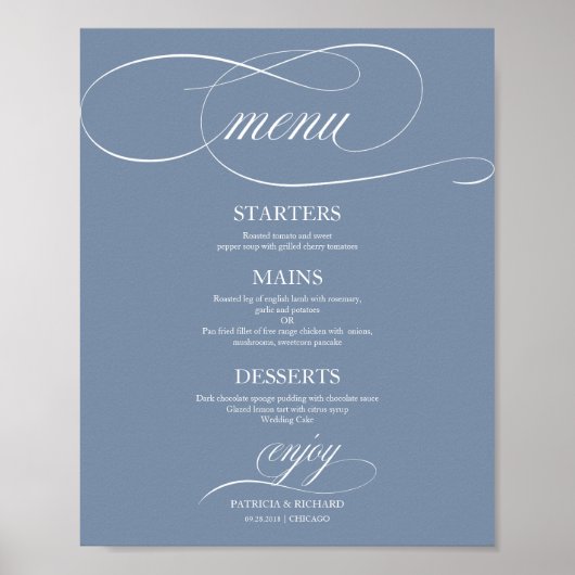 Stofbruin eenvoudig elegant huwelijksmenu bord poster (Voorkant)