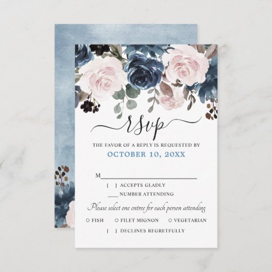 Stofbruin Roze Roze Bloemige Botanische Bruiloft RSVP Kaartje (Voorkant / Achterkant)