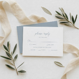 Stofbruine Blau Elegante Schoone Script Trouw RSVP Informatiekaartje