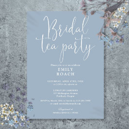 Stofbruine Blau Elegante Script Bruiloft Thee Fees Kaart
