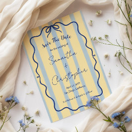 Stofbruine Blau Geel Whimsical Handgetekende Trouw Save The Date