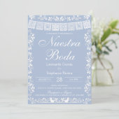 Stofbruine Blau Nuestra Boda Papel Picado Trouw Kaart (Staand voorkant)