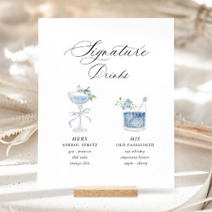 Stofbruine Blau Signature Dranken Trouwdag Reclamebord Met Voetstuk