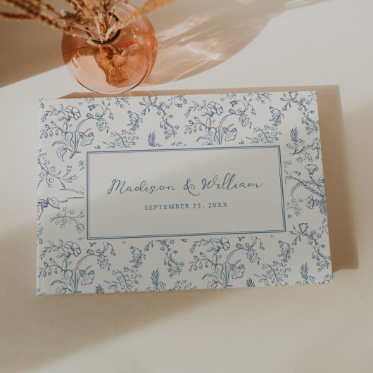 Stofbruine Blauw Chinoiserie Patroon Trouwen Gastenboek