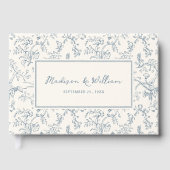 Stofbruine Blauw Chinoiserie Patroon Trouwen Gastenboek (Voorkant)