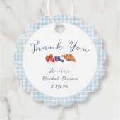 Stofbruine Blauw geruit Bruiloft Brunch Bedankt Bedankjes Labels (Voorkant)