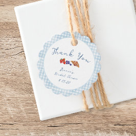 Stofbruine Blauw geruit Bruiloft Brunch Bedankt Bedankjes Labels