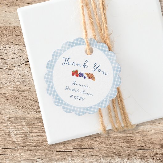 Stofbruine Blauw geruit Bruiloft Brunch Bedankt Bedankjes Labels