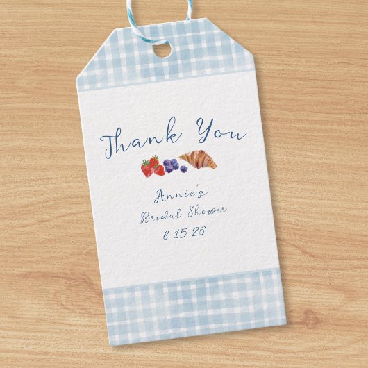 Stofbruine Blauw Gingham Bruiloftsontbijt Dank Je  Cadeaulabel