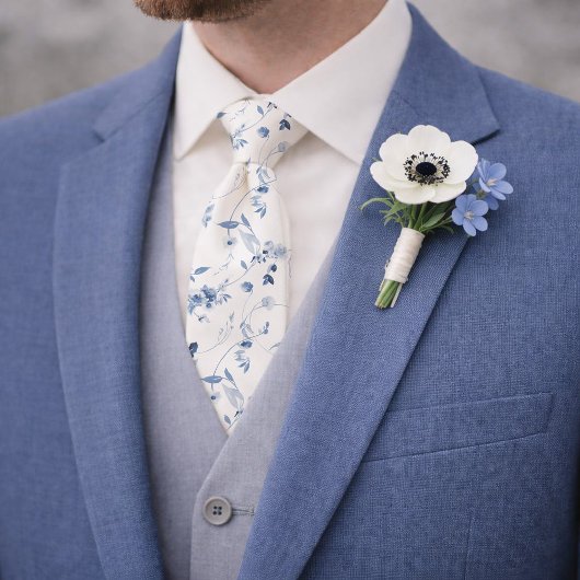 Stofbruine Blauwe Aquarel Bloem Bruids Stropdas