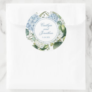 Stofbruine Blauwe Aquarel Bloem Bruiloft Ronde Sticker