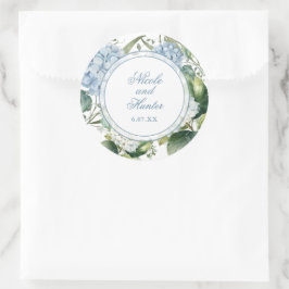 Stofbruine Blauwe Aquarel Bloemige Trouwreceptie Ronde Sticker