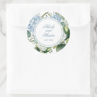 Stofbruine Blauwe Aquarel Bloemige Trouwreceptie Ronde Sticker