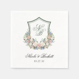 Stofbruine Blauwe Bloem Wapen Huwelijk Servet