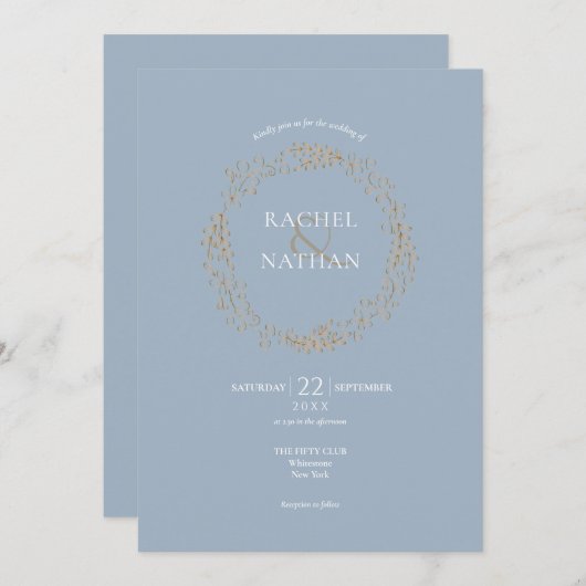 Stofbruine Blauwe Bloemenkroon Laurea Halo Bruidsb Kaart (Voorkant / Achterkant)