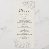 Stofbruine Blauwe Bloemige Bruiloftsreceptie Menu (Voorkant)
