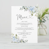 Stofbruine Blauwe Bloemige Eucalyptus Trouwmenu Menu (Staand voorkant)
